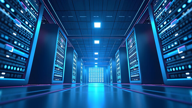 Big data isometric center with hosting equipment - Powered by Adobe