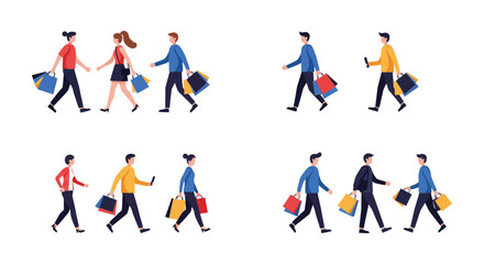 Diverse group of people walking while carrying shopping bags