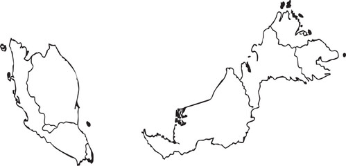 Outline of the Geographical Borders of Malaysia A Detailed Monochrome Map Illustration