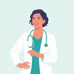 Fototapeta premium Serious Doctor Vector Illustration with Crossed Arms and Stethoscope