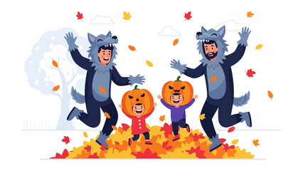 Halloween Celebration: A vibrant scene of autumn joy unfolds as a family revels in the spirit of Halloween. Embracing seasonal cheer.