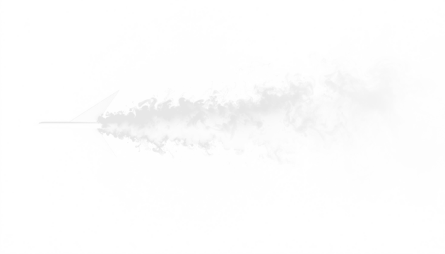 A transparent PNG of white smoke forming an arrow resembling a comet tail, ideal for dynamic design projects, overlays, and creative illustrations.