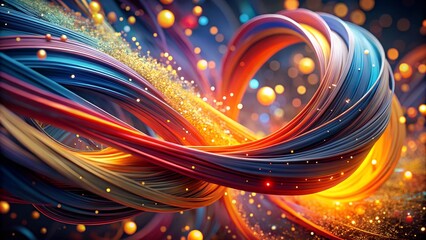 Vibrant abstract swirl of colorful ribbons and glittering lights