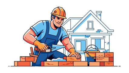 Building Dreams: A skilled construction worker meticulously lays bricks, bringing the vision of a house to life with precision and care, embodying craftsmanship.