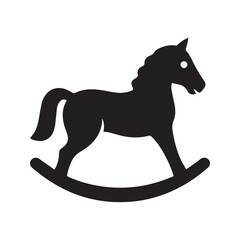 Rocking horse icon, black silhouette of a classic children's toy. Vector graphic for childhood and nursery themes.
