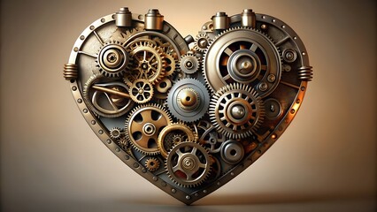 Intricate steampunk heart made of gears and metal components