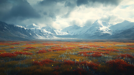 Stunning tundra environment with snow patches and wilderness high resolution picture