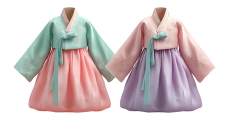 Elegant Traditional Korean Hanbok with Colorful Designs and Details