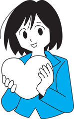 笑顔でハートを持ったスーツ姿の女性 