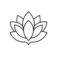 Obraz premium Outline drawing of a blooming lotus flower on transparent background