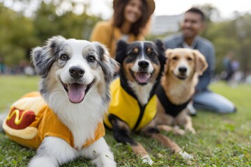 Costumed dogs participate in Halloween party fun Generative AI