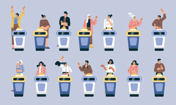 Excited Contestants at an Engaging and Fun Quiz Show Filled with Energy and Laughter