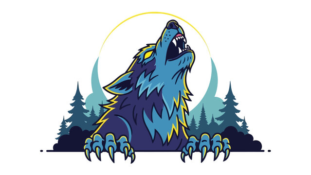 Midnight Serenade: An illustration features a majestic wolf, its head thrown back in a haunting howl beneath the luminous glow of the moon.