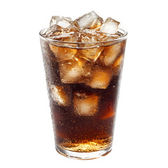 Refreshing Iced Brown Soda Drink with Condensation Close-up on White Background