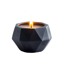 Modern Geometric Candle in Dark Grey Holder Illuminated