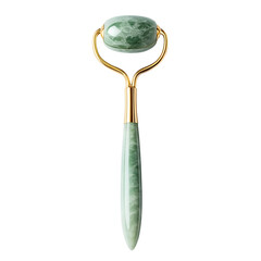 Luxurious Green Jade Roller with Golden Handle for Skincare Beauty Routine