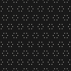 Minimalist vector seamless pattern with tiny dots, hexagonal shapes. Subtle abstract geometric background. Simple black and white floral texture. Dark monochrome minimal ornament. Repeated geo design