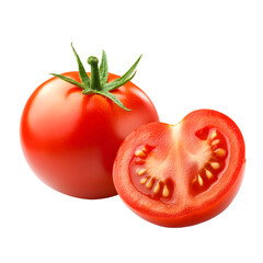 Fresh Whole and Half Tomatoes Isolated on White Background for Culinary Projects