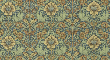 Fototapeta premium Intricate floral damask pattern with vintage botanical motifs