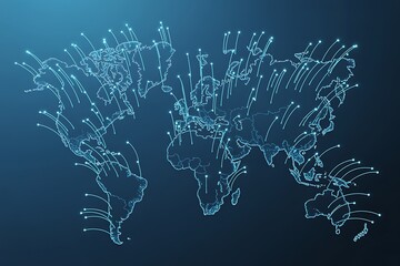 Abstract world map formed by flowing liquid droplets and bubbles
