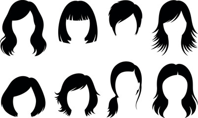 Diverse collection of stylized black hair silhouettes for design and creativity