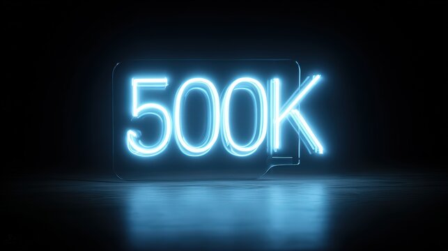 Glowing Neon Blue 500 K Sign isolated on a transparent background light 500k - Powered by Adobe