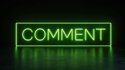 Bright Green Neon C O M E N T Sign Glowing in Dark Setting isolated on a transparent background