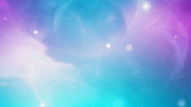 A defocused background resembling cosmic nebula clouds, blending multicolor gradients of indigo, magenta, and cyan. gradients. Soft lens flares immersive dreamy 4K animation visual installations