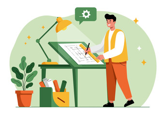 Vector illustration of an architect at work