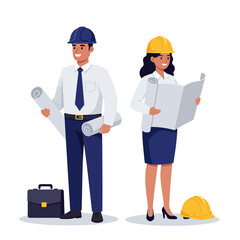 Vector illustration portraits of a young male and female architect