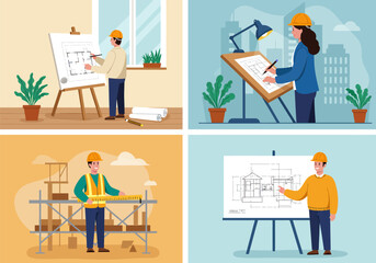 Various architectural projects, vector illustration