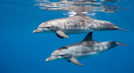 Obraz premium Two Dolphins Swimming in the Ocean.