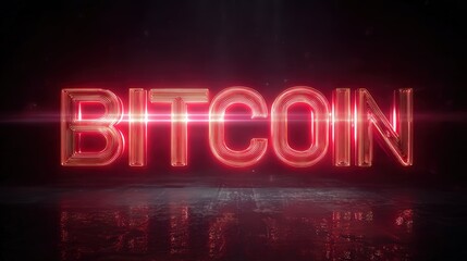 Obraz premium Bright Red Neon Bitcoin Text Symbol with Lens Flare Effect isolated on a transparent background