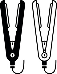 Hair straightener icon set in black and white vector format