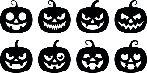 Obraz premium Halloween Pumpkin Carvings with Smiling and Scary Faces Vector Art