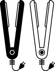Hair straightener vector icon set styling tool black and white