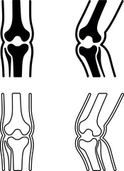 Knee Joint Anatomy Illustration showing front and side view black and white