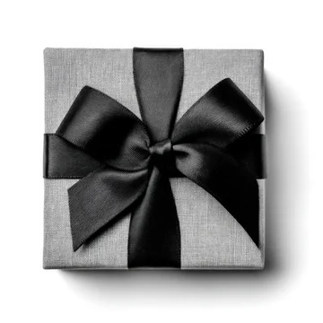 Gift Box with Black Satin Bow, Top View.