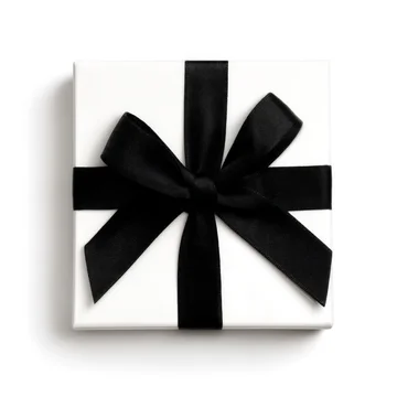 Simple White Gift Box with Black Ribbon Bow, Top View
