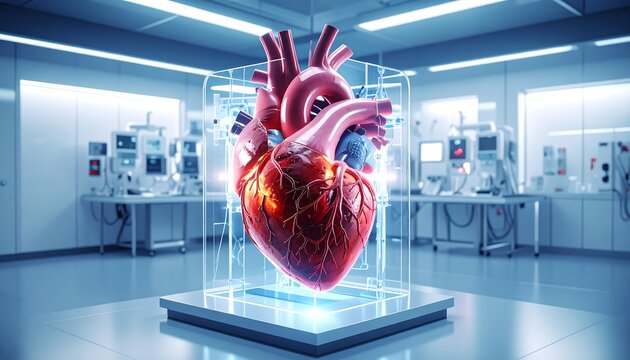 3D heart model in a modern medical lab
