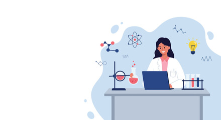 A scientist woman working in a laboratory with a test tube