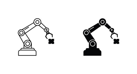 Two robotic arms in outline and solid black designs side by side