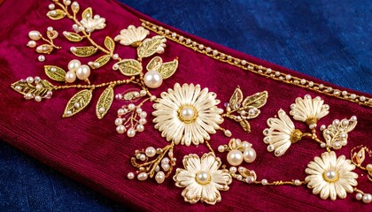 Embroidered velvet neckline