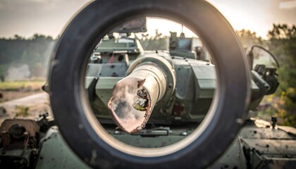 Tank barrel seen through the scope of another tank.