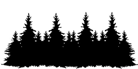 Pine Forest Silhouette Vector Illustration – Black Evergreen Tree Landscape