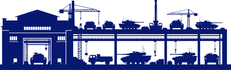 Fototapeta premium military tank factory blueprints of defense, silhouette design, isolated on transparent background