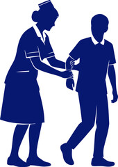 Obraz premium nurses gentle guidance a blue silhouette of care and recovery, isolated on transparent background