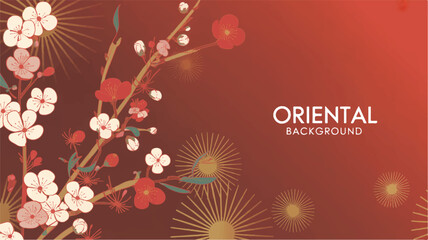 Elegant Oriental Cherry Blossom Background with Radiant Warm Colors, a Captivating Digital Art Design