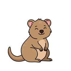 Cartoon quokka sitting happily, smiling marsupial from Australia, adorable vector illustration perfect for wildlife, kids, and education