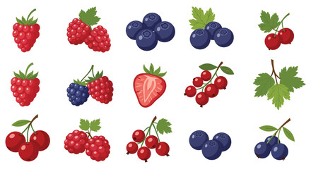 A colorful arrangement of various fresh berries and ripe red currants